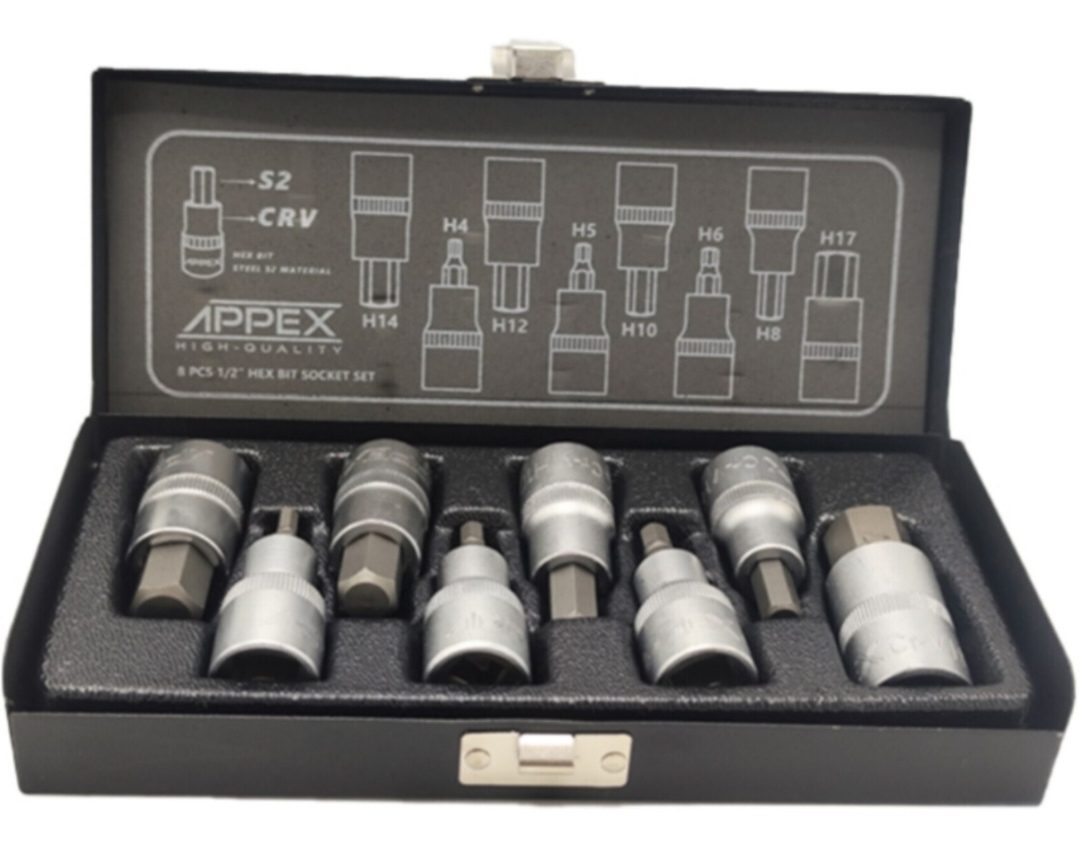 جعبه آلن بکس "1/2 اینچ 6 گوش 8 پارچه اپکس تایوان اصلی مدل APPEX APX-6018